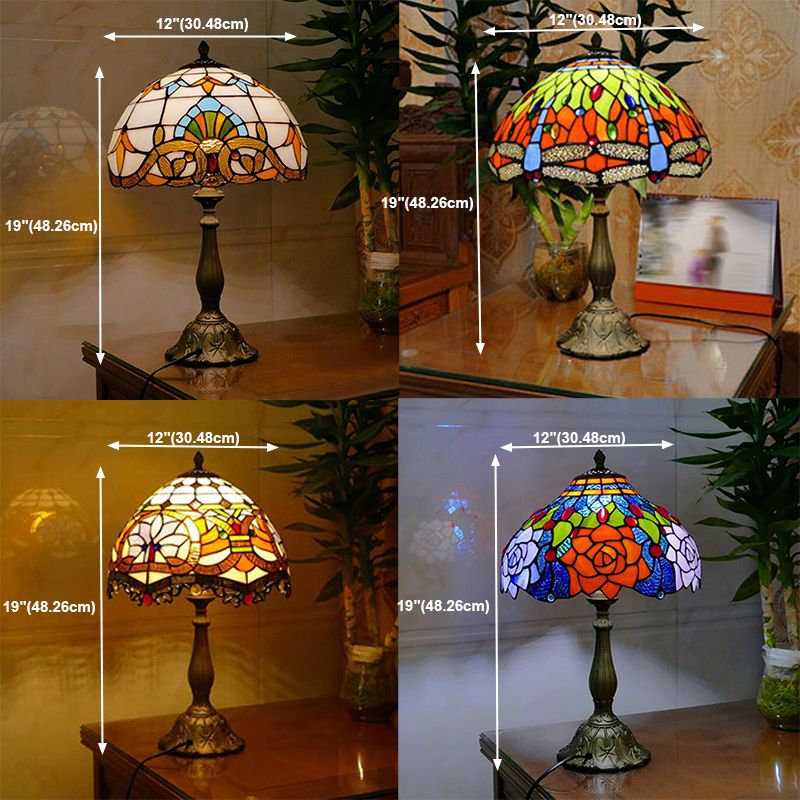 Tiffany Style Table Lamp 1-Light Desk Lamp with Glass Shade for Bedside