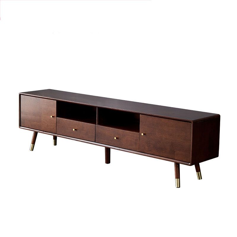 Matte Finish Wood TV Media Stand with Open Storage Contemporary Media Console, Rubberwood