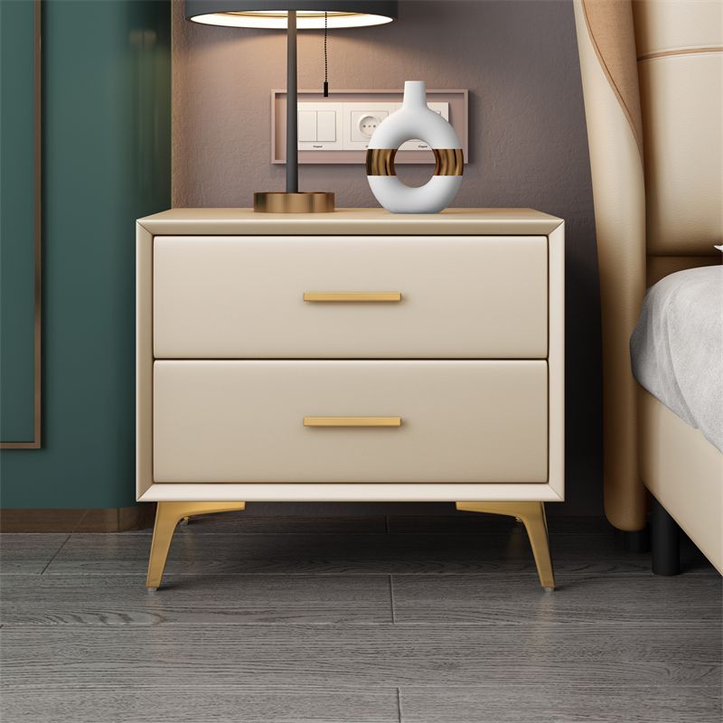 Contemporary Bedside Cabinet Leather Bed Nightstand with 2 Drawers