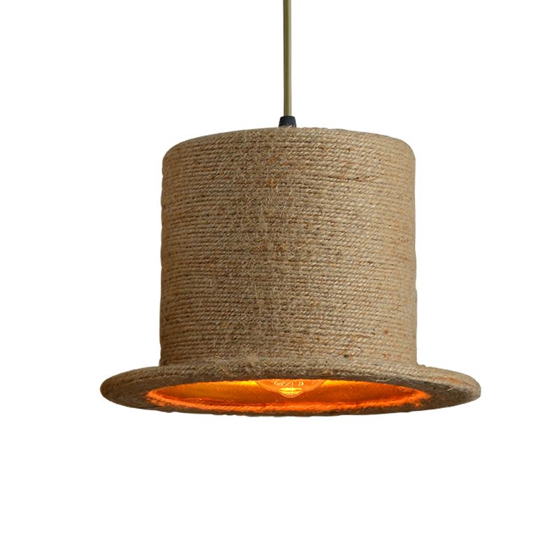 Single Ceiling Light Industrial Style Shaded Hemp Rope Hanging Pendant Light in Brown