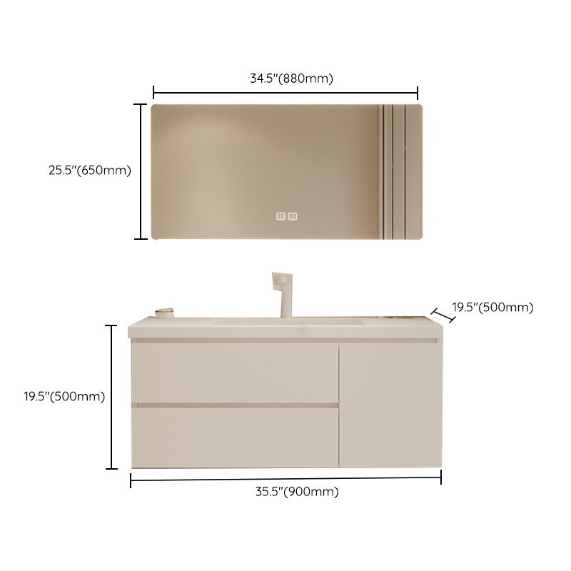 Drawers Vanity Set White Wood Rectangle Single Sink Wall Mount Bath Vanity with Mirror