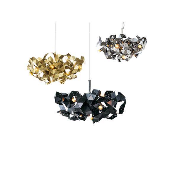 Aluminum Abstract Ceiling Pendant 6 Lights Post Modern Metal Hanging Lamp in Black/Gold/Silver