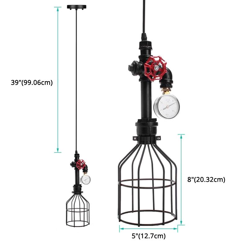 Metal Wire Cage Hanging Light Fixture Industrial Restaurant Ceiling Pendant Light in Black