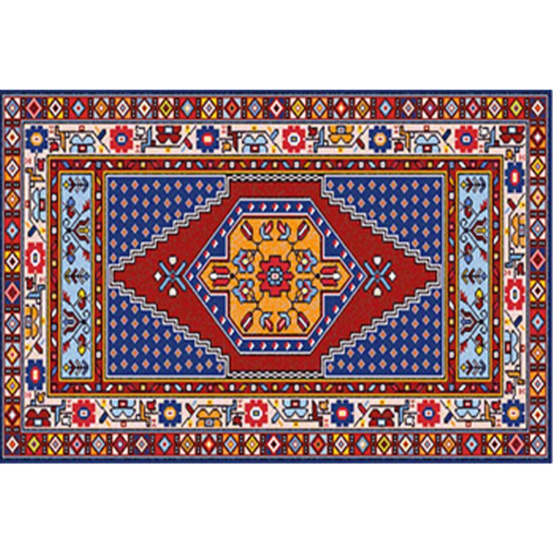 Red Living Room Area Carpet Bohemian Americana Pattern Rug Polyester Non-Slip Area Rug