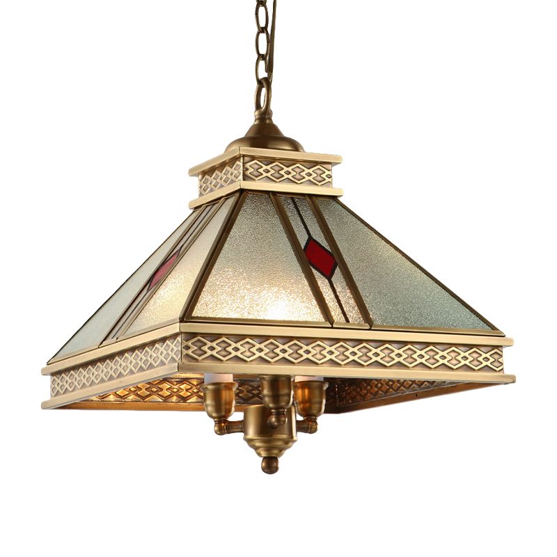 Pyramid Shaped Bedroom Ceiling Chandelier Retro Frosted Glass 3 Lights Gold Hanging Light Kit