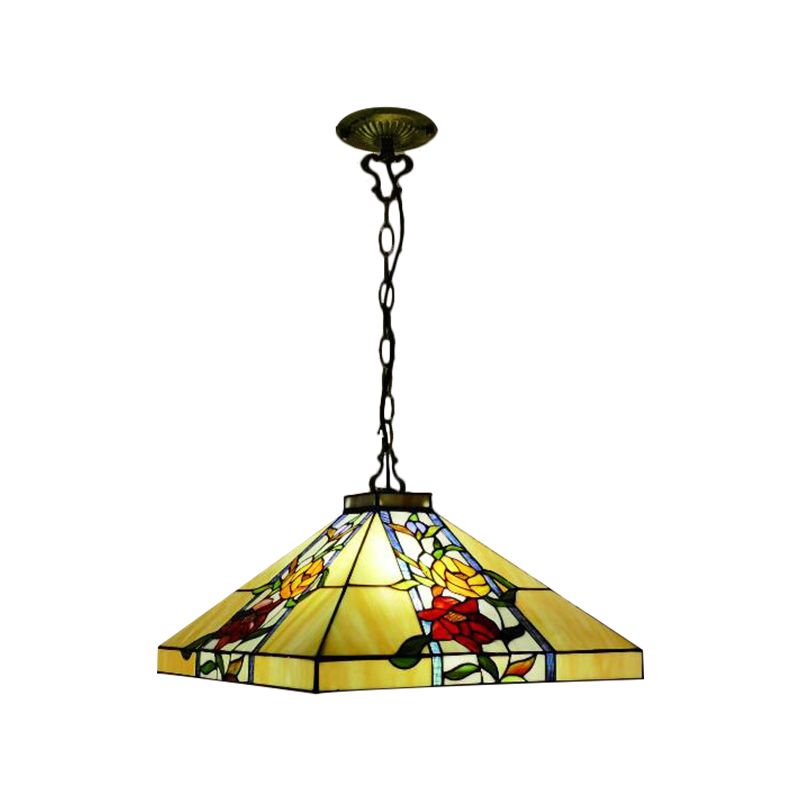 Hand Cut Glass Bronze Chandelier Tapered 3 Lights Mediterranean Hanging Pendant for Dining Room