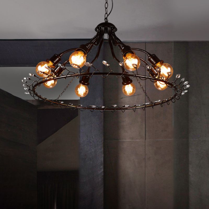 Schwarz 8 Lichter Kronleuchter Leuchte Vintage Metall Radialform Pendelleuchte für Wohnzimmer