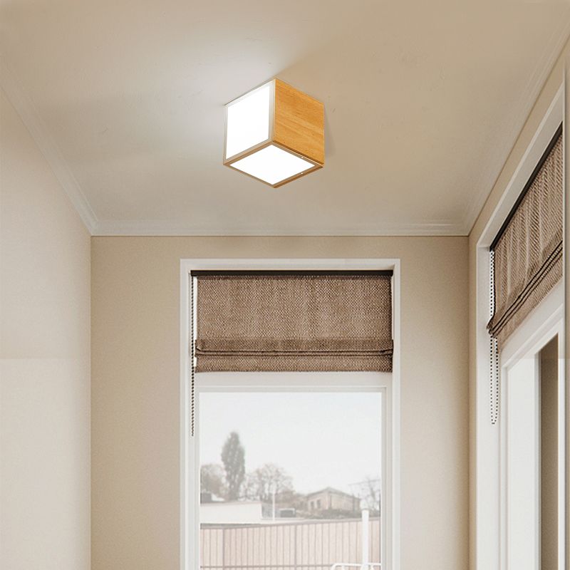 Kubus Flush Plafond Licht Modern Houten Beige Flush Mount Lighting Fixture voor slaapkamer