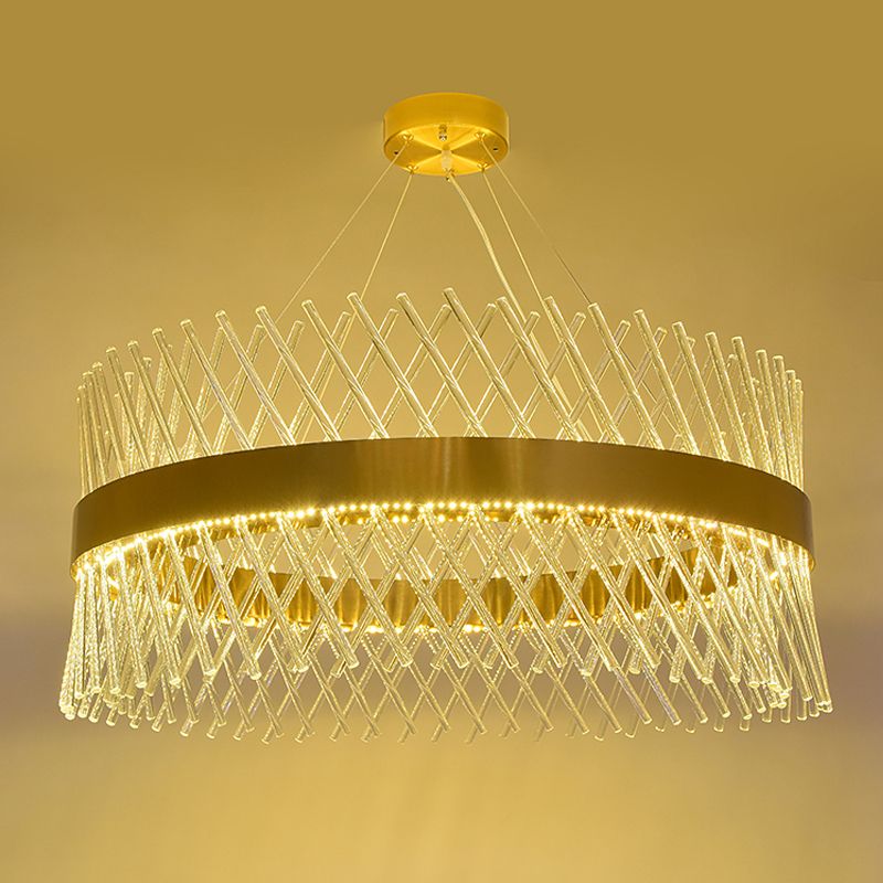 23.5" Wide Crystal Mesh Chandelier Lighting Simple LED Dining Room Pendant Light in Brass