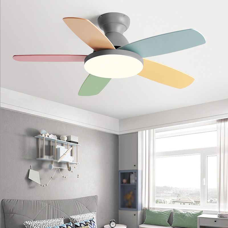 5-Blade Colorful Fan Light Macaron Child Room Semi Flush Mount Light Fixture