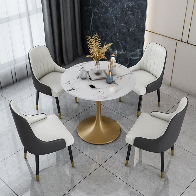 Glam 1/2/4/5 Pieces Iron Dinette Set with Sintered Stone Top Round Dining Table Set