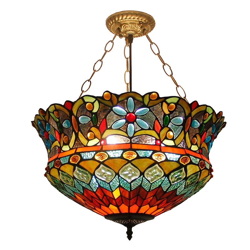 Inverted Bowl Chandelier Lighting Fixture Tiffany Stained Glass Chandelier Pendant Light