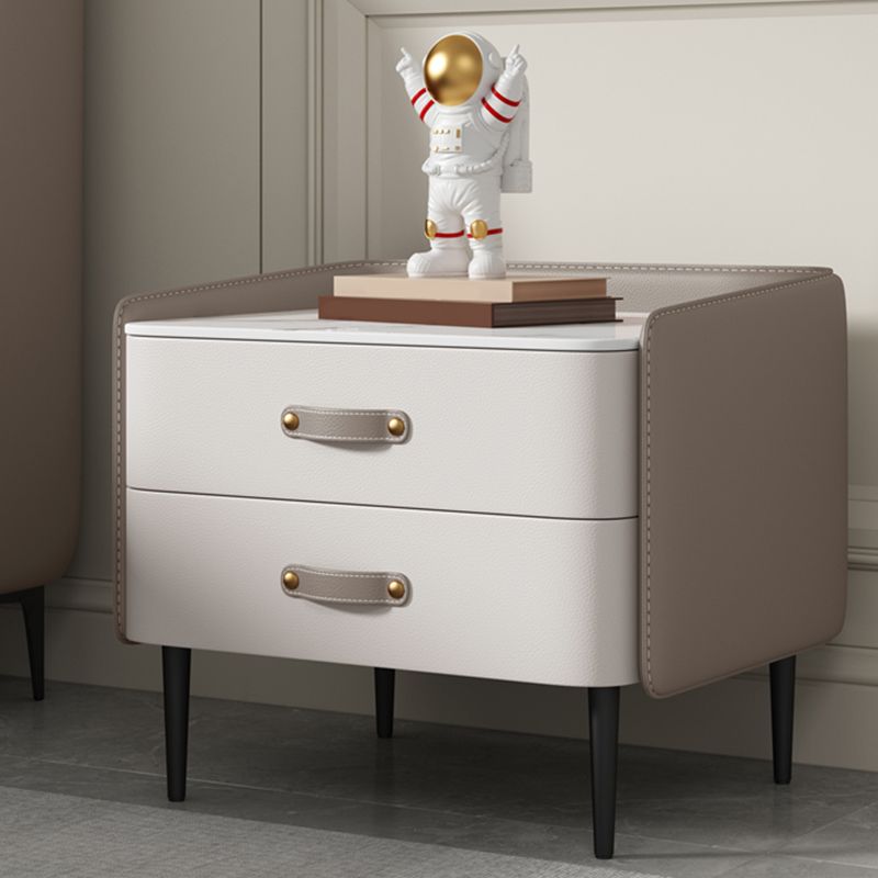 2-Drawer Nightstand Modern 20 Inch H Stone Top Night Table with Legs