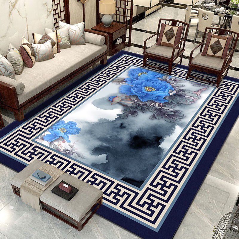 Color Mixed Vintage Indoor Rug Polyester Ink Effect Carpet Easy Care Rug for Home Decoration