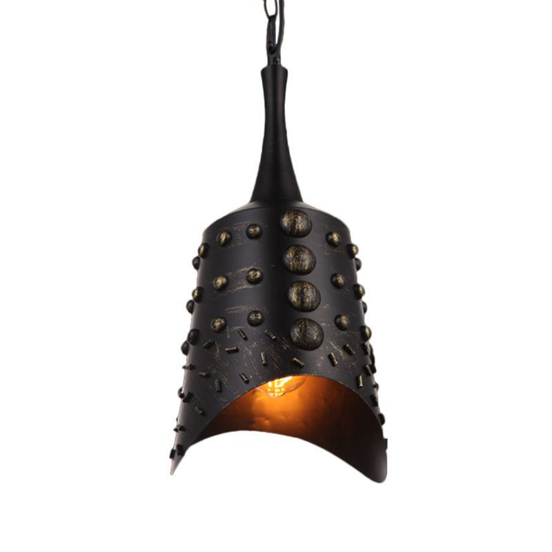 Barne de forme de cloche Drop Light Light Antique Metal Metal Metal Black Finish Black Finish Suspension Lampe