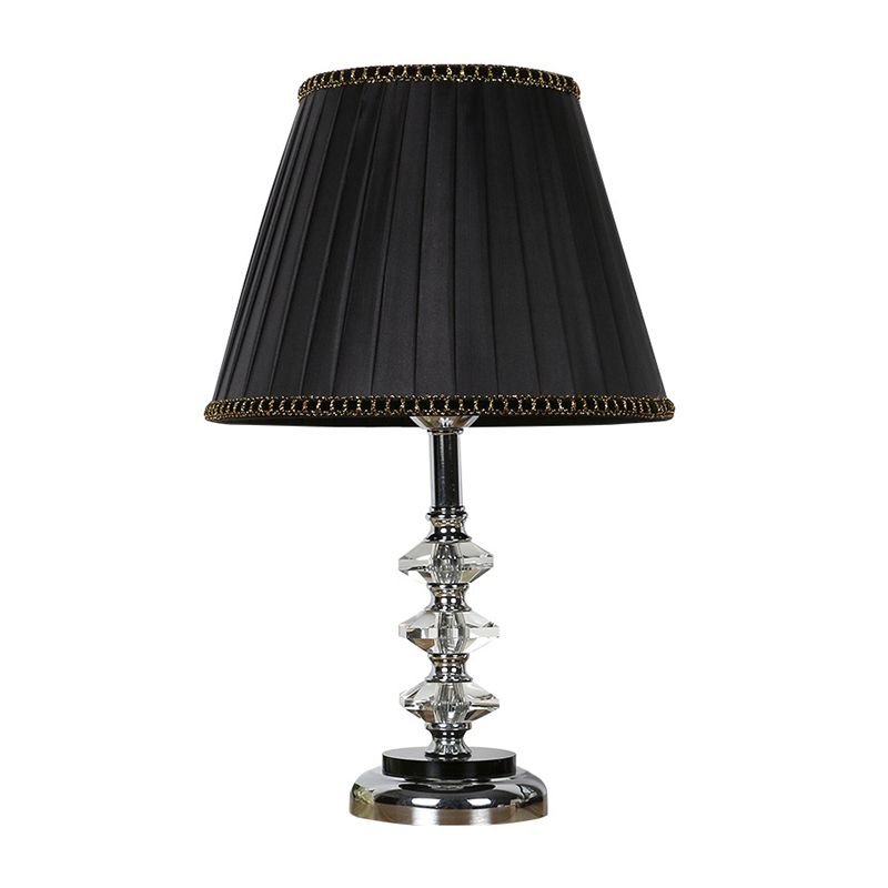 Simple Pleated Lampshade Night Light Clear K9 Crystal 1 Light Living Room Table Lamp in Black