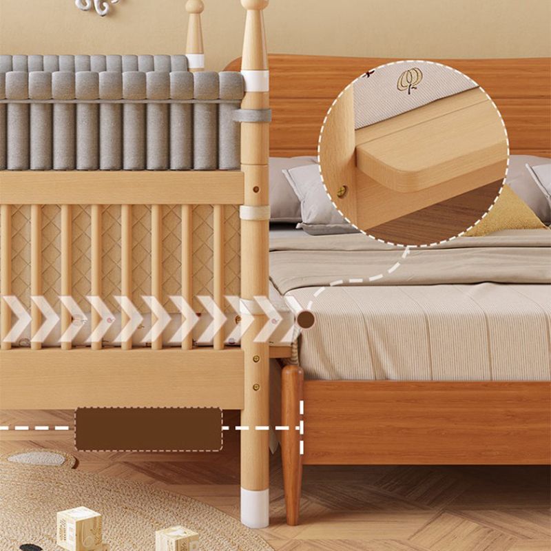 Farmhouse Nursery Crib with Adjustable Height in Natural Wood