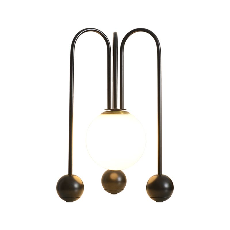 Metal U-Shaped Table Lamp Contemporary 1 Bulb Black/Gold Night Light in Warm/White Light with Ball Opal Glass Shade