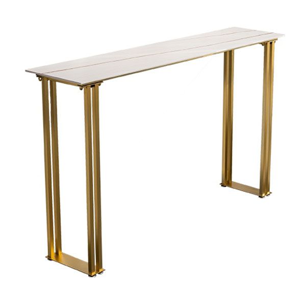 Indoor Rectangle Sled Event and Cocktail Table Glam Stone and Metal Counter Table