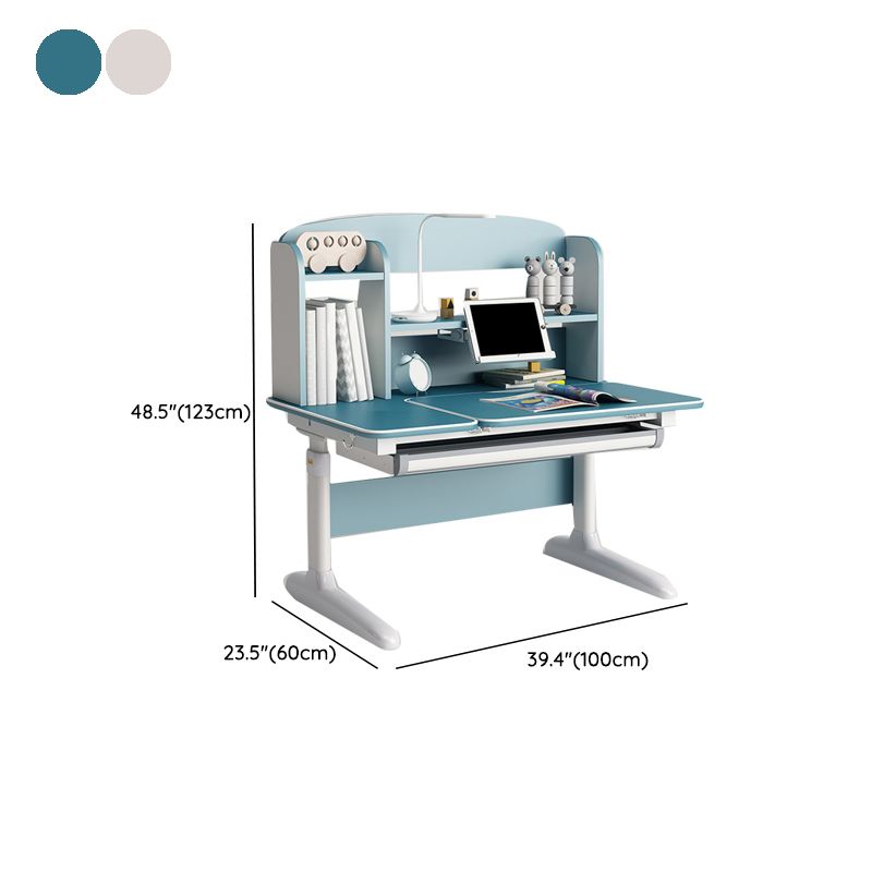 Adjustable Study Desk Home Solid Wood Student Desk with Bookshelf