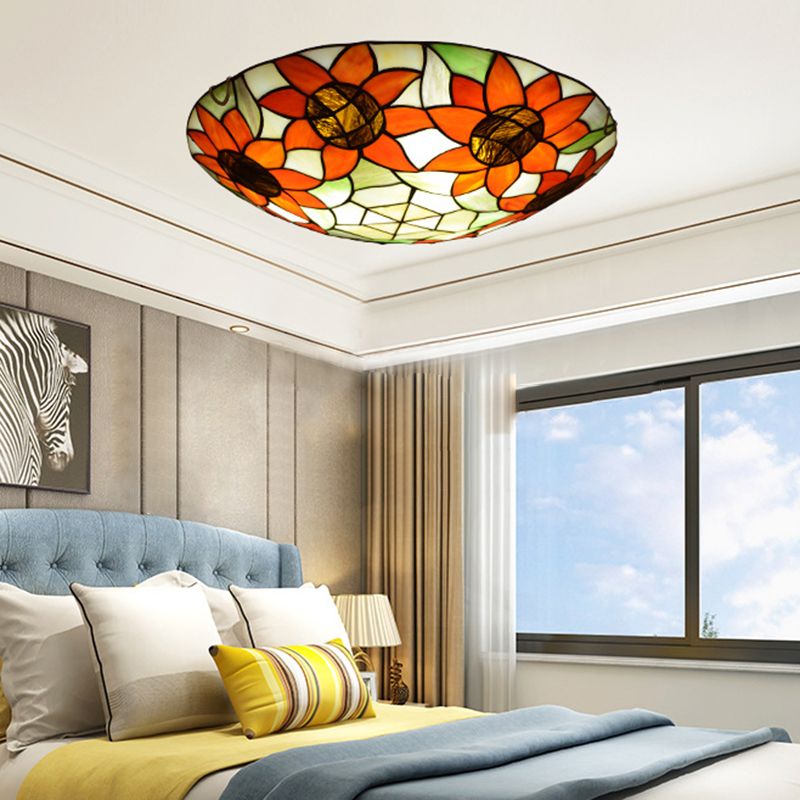 Tiffany Round Flush Mount Ceiling Light Glass Flush Light for Bedroom and Dining Room