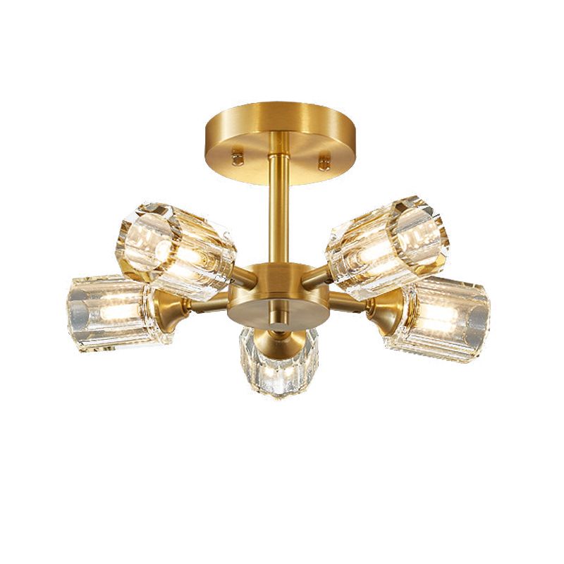 3/4/5/6-Light Golden Flush Mount Lighting Modern Style Crystal Shaded Ceiling Light