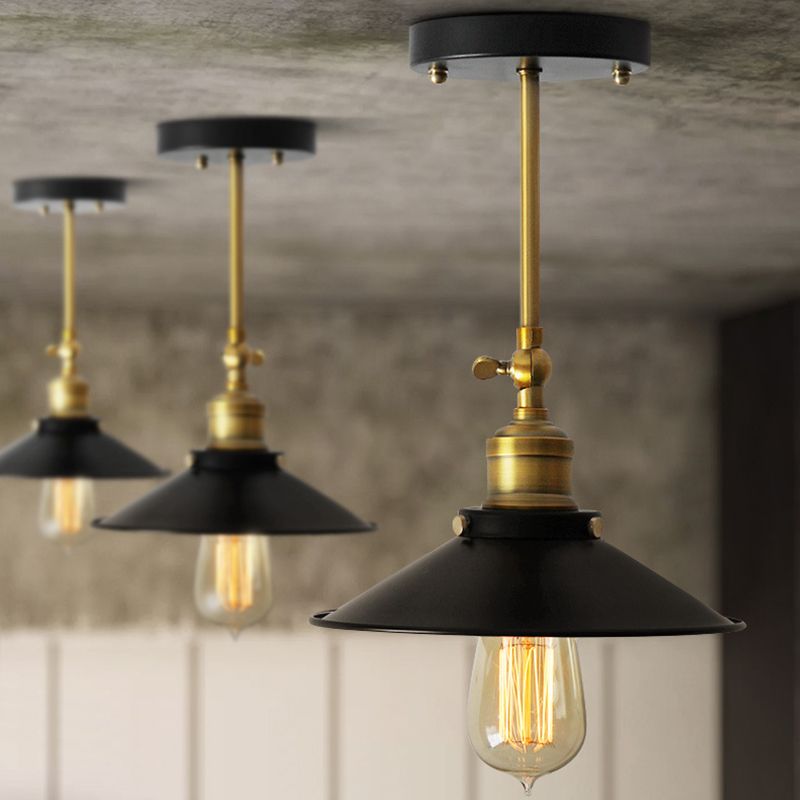 Black Cone Pendant Light Wrought Iron Industrial Hanging Light Fixtures