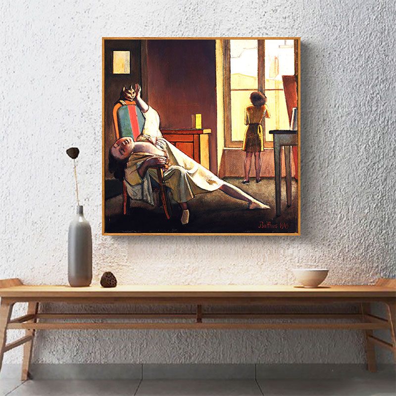 Traditional Style Maid Painting Canvas Textured Brown Wall Art Decor for Bathroom