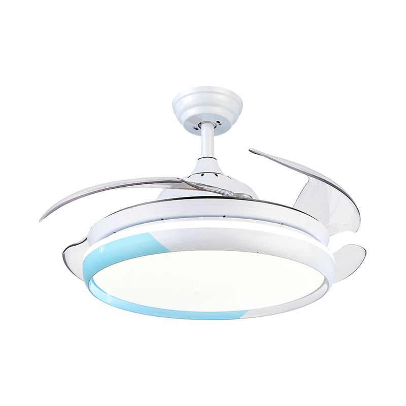 20 "Wijd ronde ronde acrylhangende ventilatorlicht Modernisme LED Semi Flush Mount Lighting voor woonkamer, 4 messen