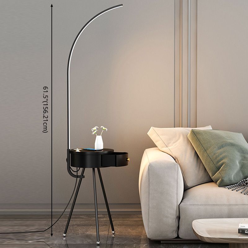 Modern Linear LED Floor Light Acrylic Bedroom Tripod Floor Lamp with Drawer