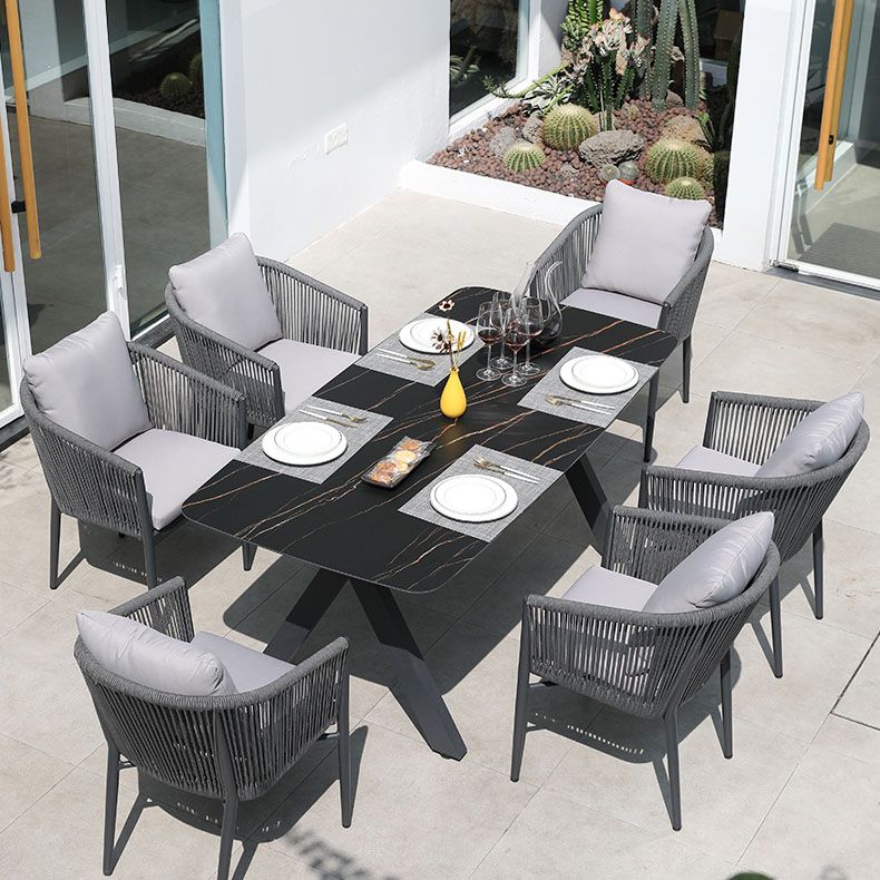 Contemporary Upholstered Outdoor Bistro Chairs Black Patio Dining Armchair