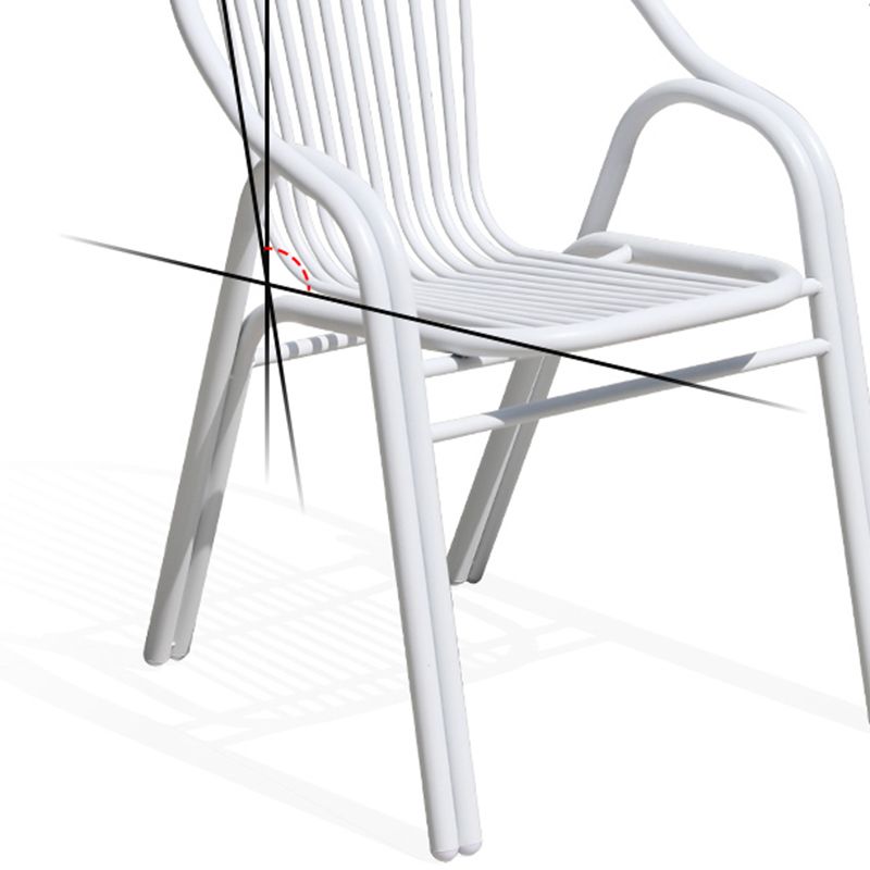 White Stacking Dining Side Chair Aluminum Outdoor Bistro Chairs with Arm