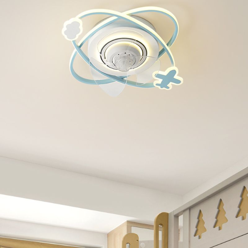 Ceiling Fan Light Minimalist Metal Kids Bedroom LED Close to Ceiling Lamp