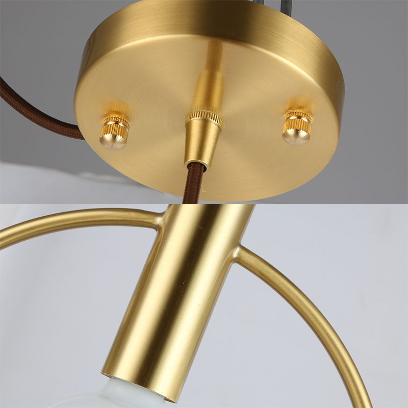 Vintage Circular Hanging Deckenleuchte mit offener Glühbirne 1 Leuchtmetall -Anhängerlampe in Gold für den Flur