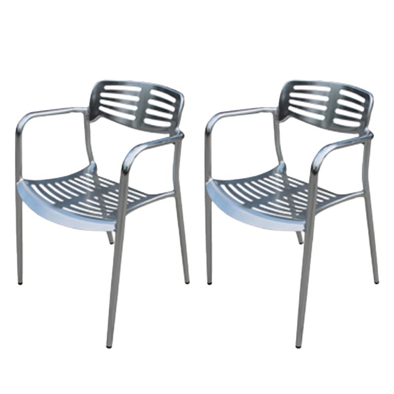 Silver Patio Dining Side Chair Aluminum Outdoor Bistro Chairs