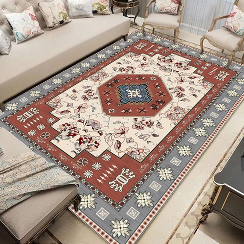 Retro Medallion Print Carpet Polyester Area Rug Non-Slip Backing Indoor Carpet for Home Decoration