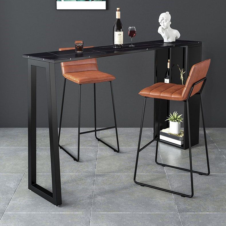 Stone Bar Dining Table Modern Rectangle Bar Table with Double Pedestal for Balcony Kitchen