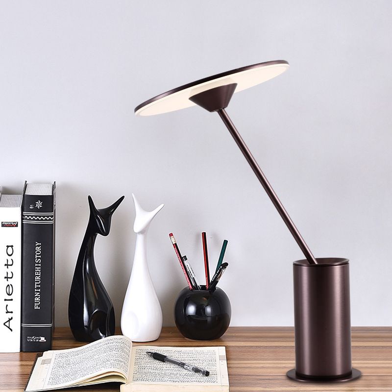 LED Circular Table Lamp Contemporary Metal Reading Book Light in Brown for Study