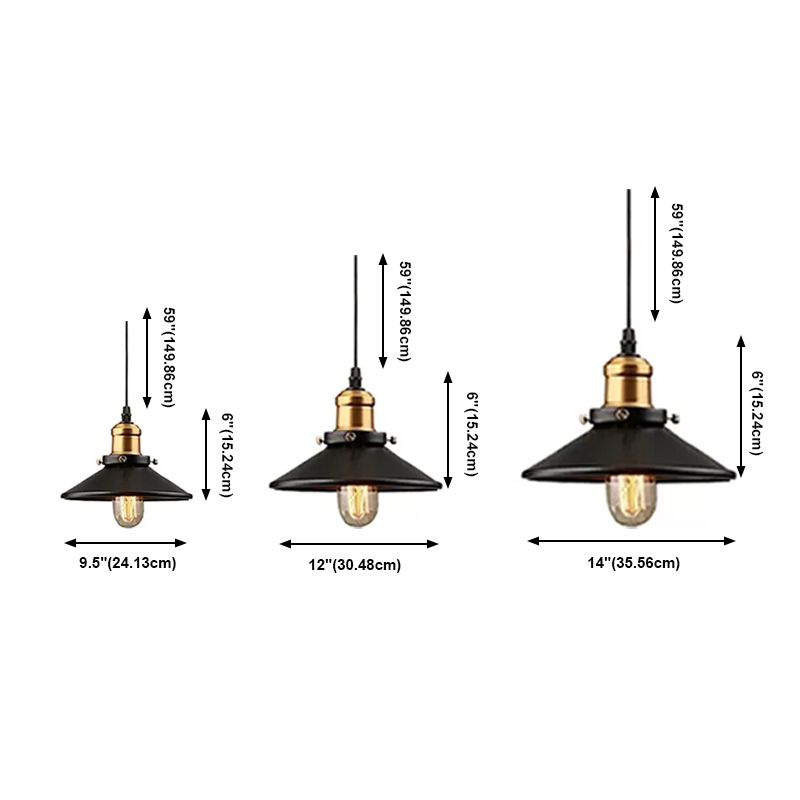 1-Light FLare Shade Pendant Industrial Style Hanging Ceiling Light in BLack