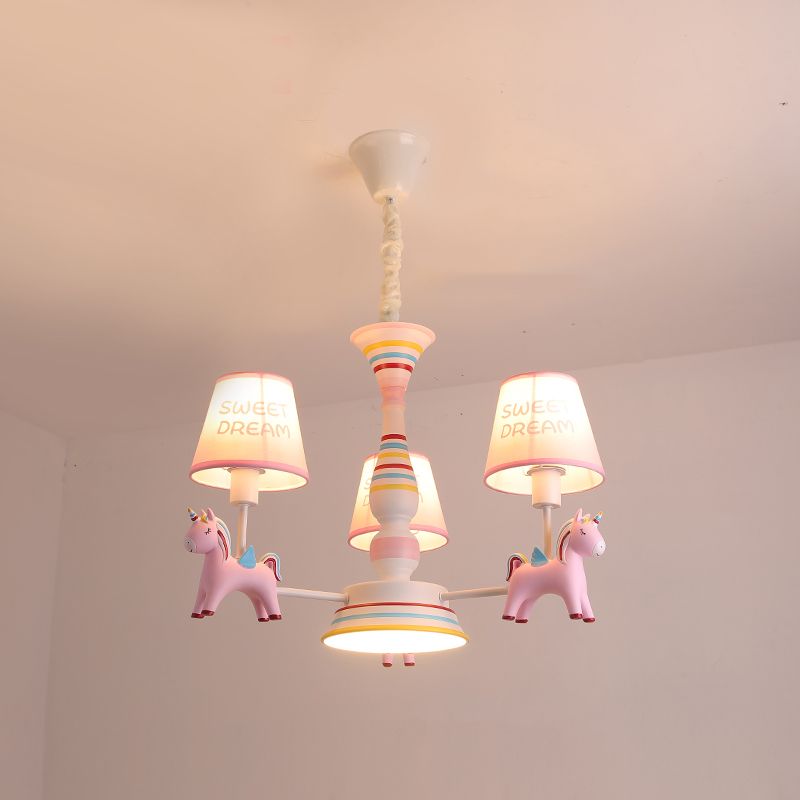 Nordic-Style Carousel Pendant Light Fixture Metal kids Bedroom Chandelier Lighting in Pink