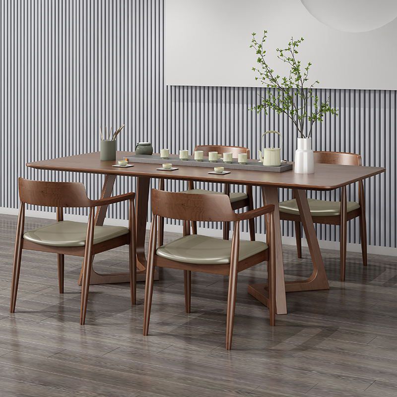 Brown Rubberwood Dining Set 1/4/5/6 Pieces Modern Dinette Set for Home