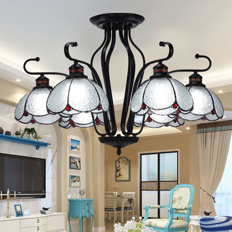 Black Scalloped Hanging Chandelier Baroque 6/8 Lumières Blanc / Jaune / Blue Glass Pendante Light Kit pour le salon