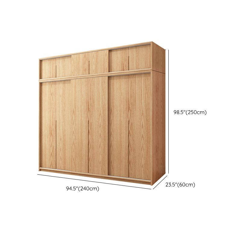 Oak Solid Wood Kids Closet Modern Style Brown Wardrobe Closet with Sliding Door