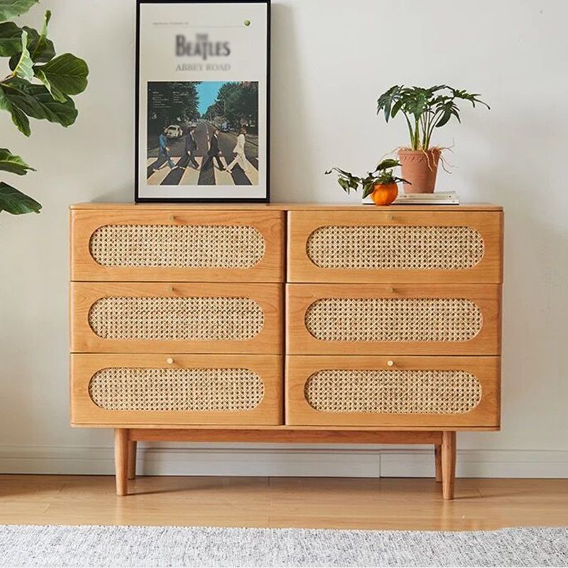 Modern Pine Wood Sideboard Simple Beige Buffet Table with Drawer for Dining Room