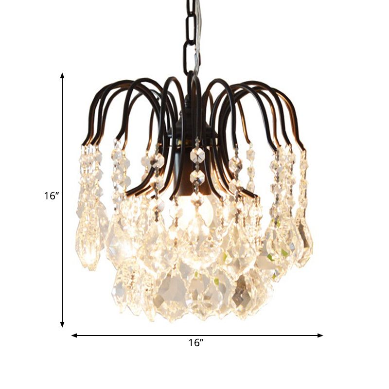 3 Lights Crystal Drop Chandelier Lamp Contemporary Hanging Ceiling Light in Black/White Finish