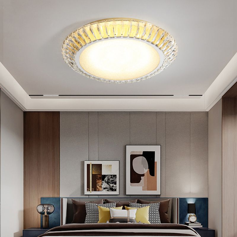 Modern Round Ceiling Light 1-Light LED Ceiling Mount Light with Crystal Shade for Bedroom