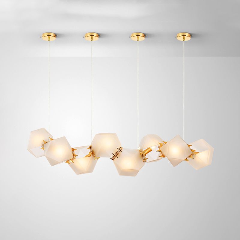 Geometric Frosted Glass Chandelier Lighting Postmodern 6/8/10 Heads Gold Hanging Lamp Kit