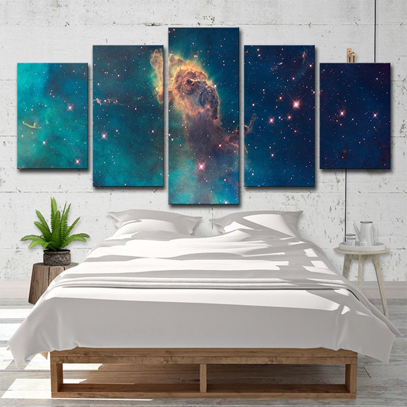Space Galaxy Stellar Wall Art Decor Kids Style Multi-Piece Canvas Print in Blue for Bedroom