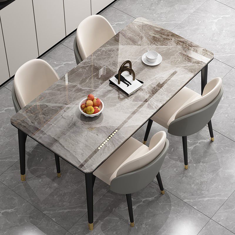 Sintered Stone Dining Table Modern Gray Dining Table with Black Frame