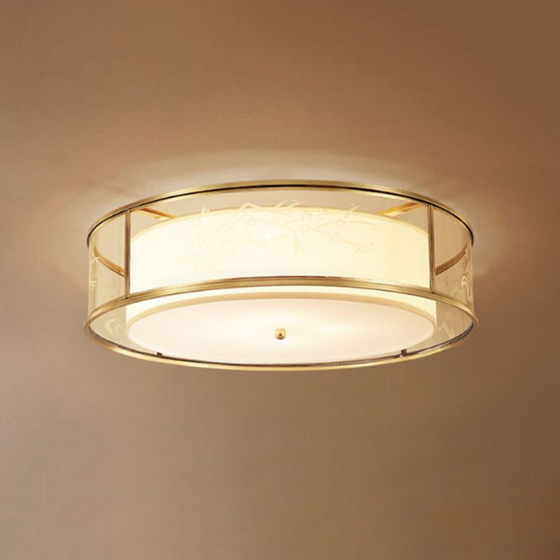 Fabric Geometric Shape Flush Ceiling Light Modern 3 Lights Flush Light Fixtures in Gold